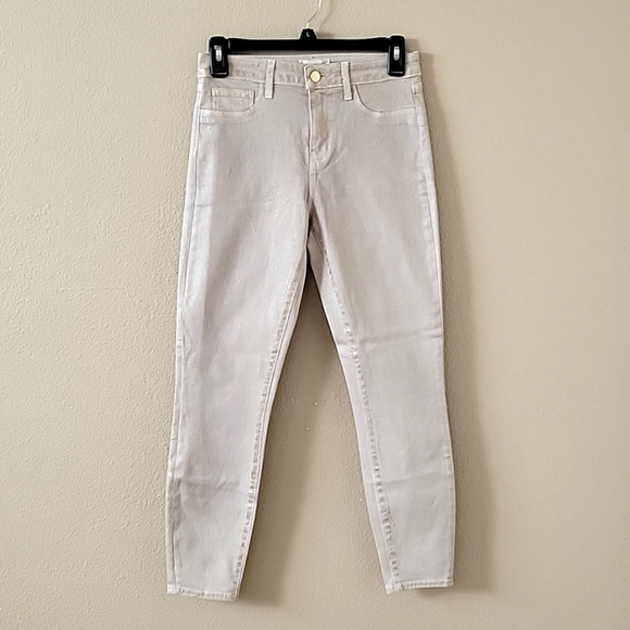 L'Agence Biscuit Gold Glitter Coated Margot High Rise Skin Jeans - Size 26 - Picture 1 of 13